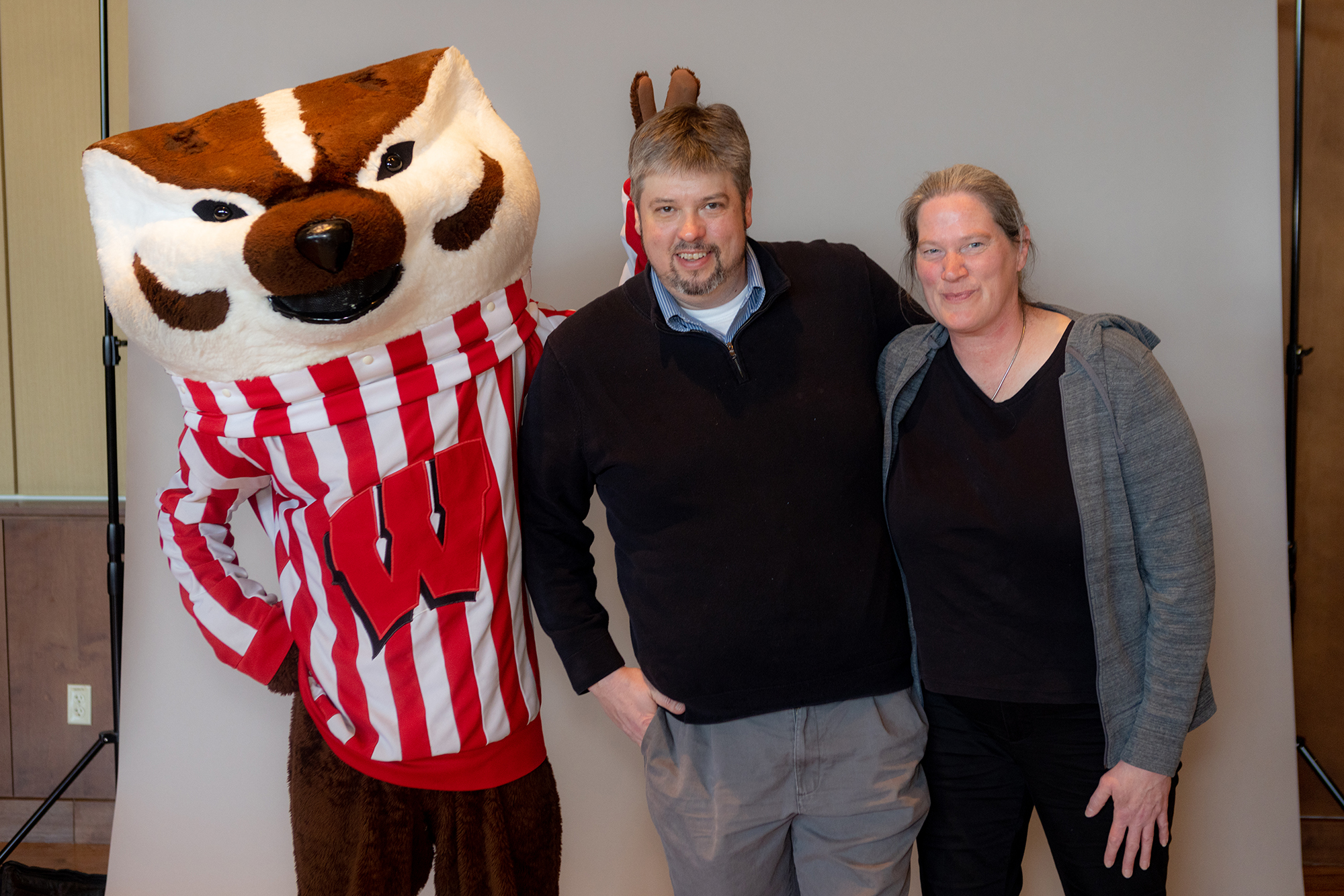 Bucky with student and guest